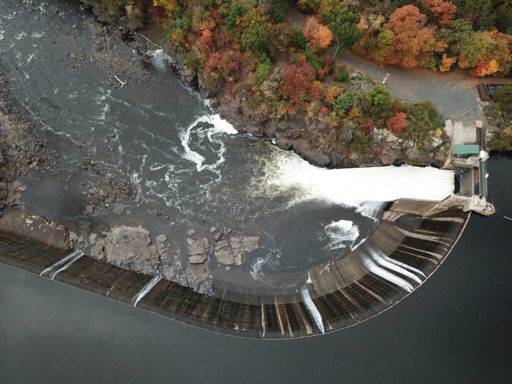 Water retention: A dam with a retention reservoir near the forest