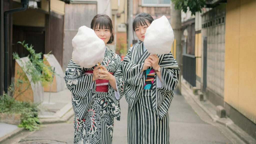 asian wives: two asian woman wears kimono. 