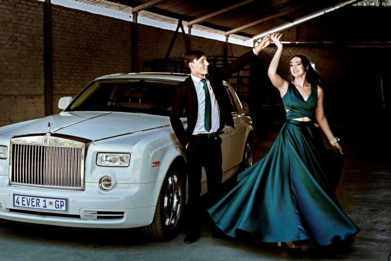 The Psychology of Wealth: Woman and man next to a luxury car