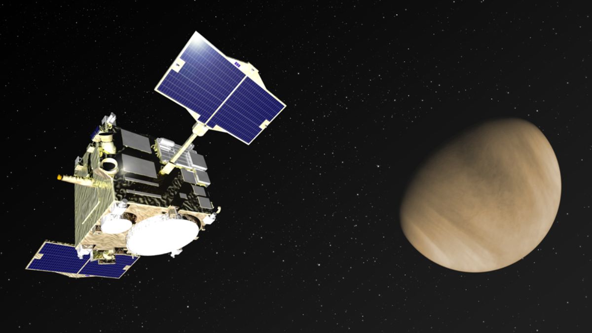 Venus atmosphere research: Visualization of the Akatsuki probe near Venus. Photo: ISAS/JAXA / Press materials