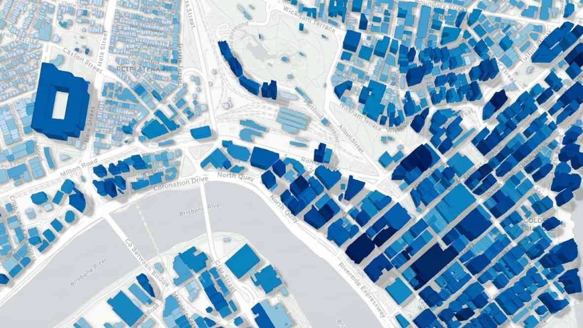 A 3D world map showing the infrastructure of nearly the entire planet. This three-dimensional model of buildings allows us to see the scale of urbanization and the architectural differences between regions.