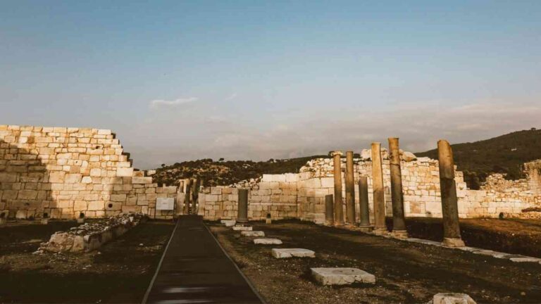 Ancient stone walls with a clear view of the open sky.