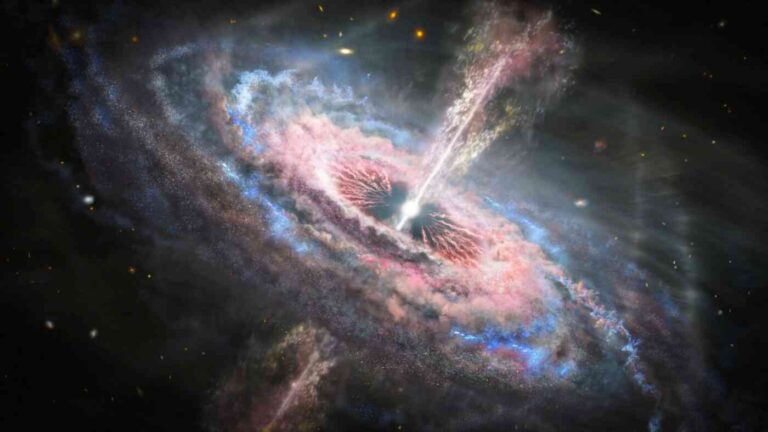 The supermassive black hole is expanding at 13 times its theoretical limit.