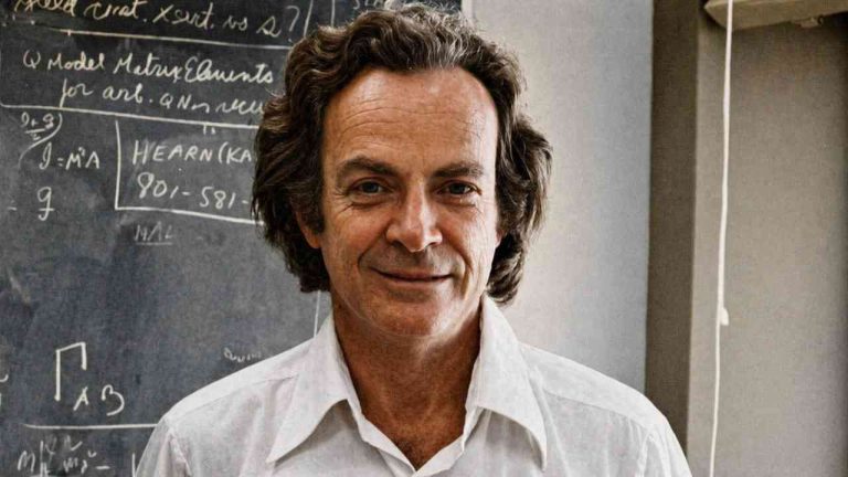 A close-up of Richard Feynman’s face, who combined a sense of humor with intelligence