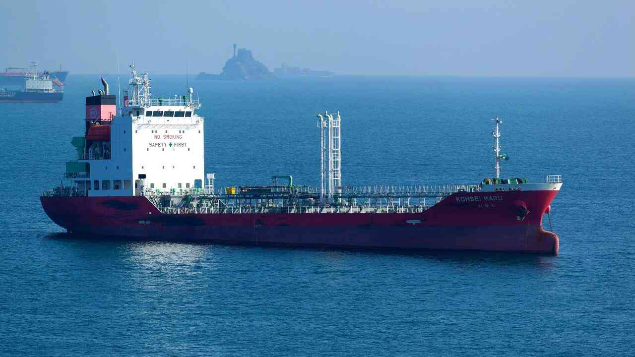 An oil tanker at sea. Drones, war and trade in relation to global transport routes