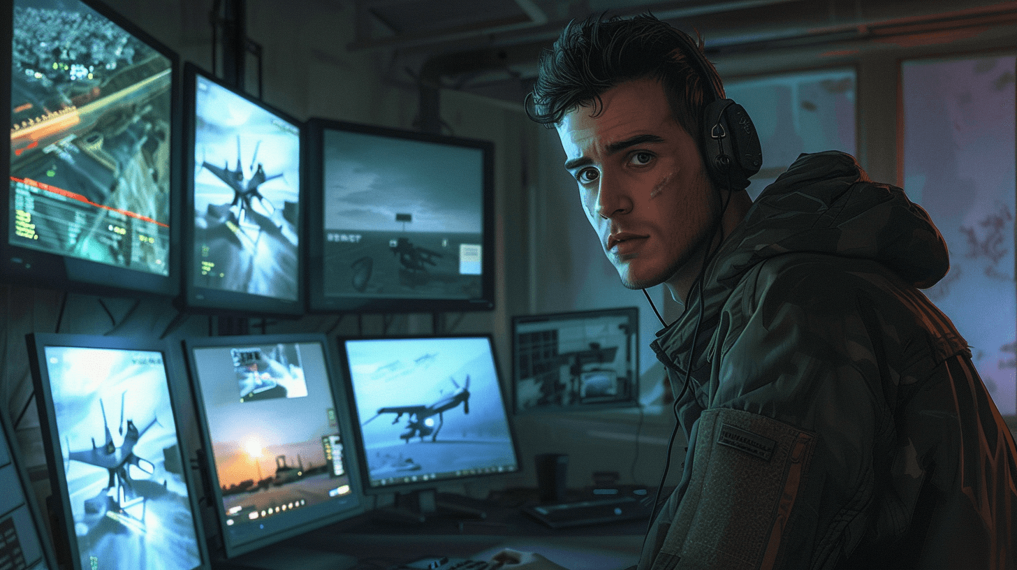 Operator drona przed monitorami