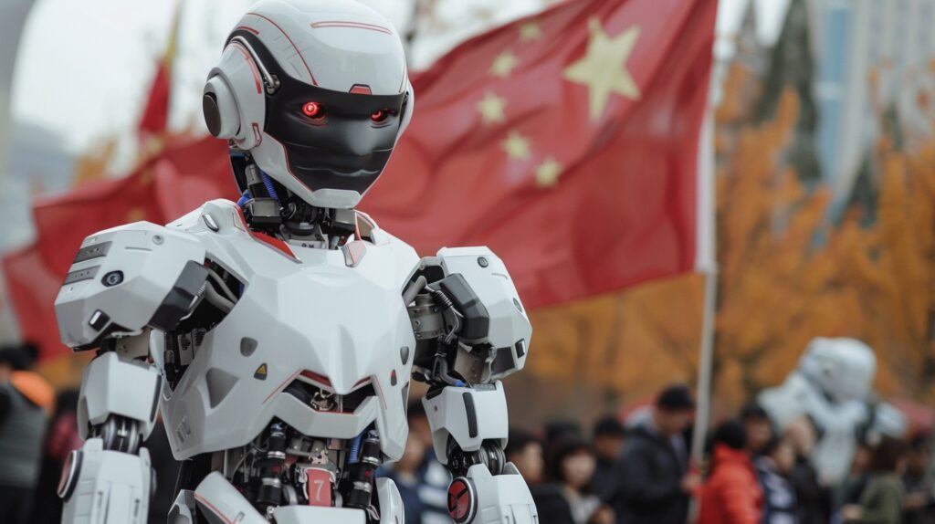 cenzura w Chinach, robot na tle flagi Chin. 