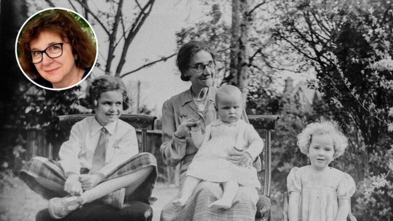 Stare mity: czarno-białe stare zdjęcie rodzinne, w lewym górnym rogu dodana w miniaturze fotografia dr. Moniki Wasilewskiej