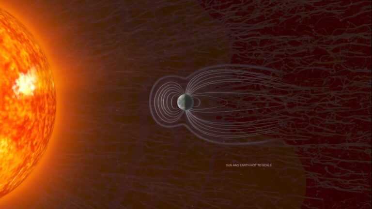 najblizsze zdjecie slonca: wpływ wiatru słonecznego na magnetosferę Ziemi. vFot. NASA's Goddard Space Flight Center Conceptual Image Lab