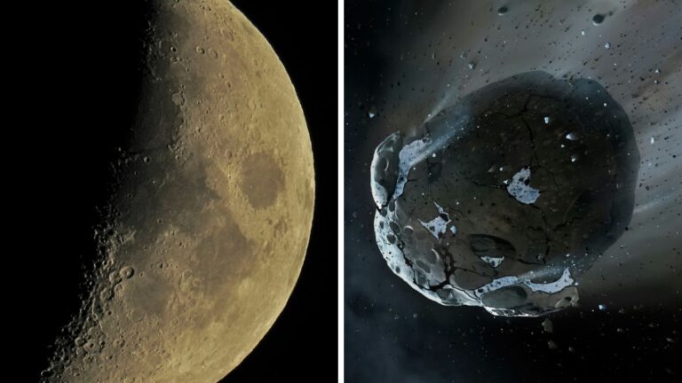 Asteroida 2024 YR4: Księżyc, obok lecąca przez kosmos asteroida