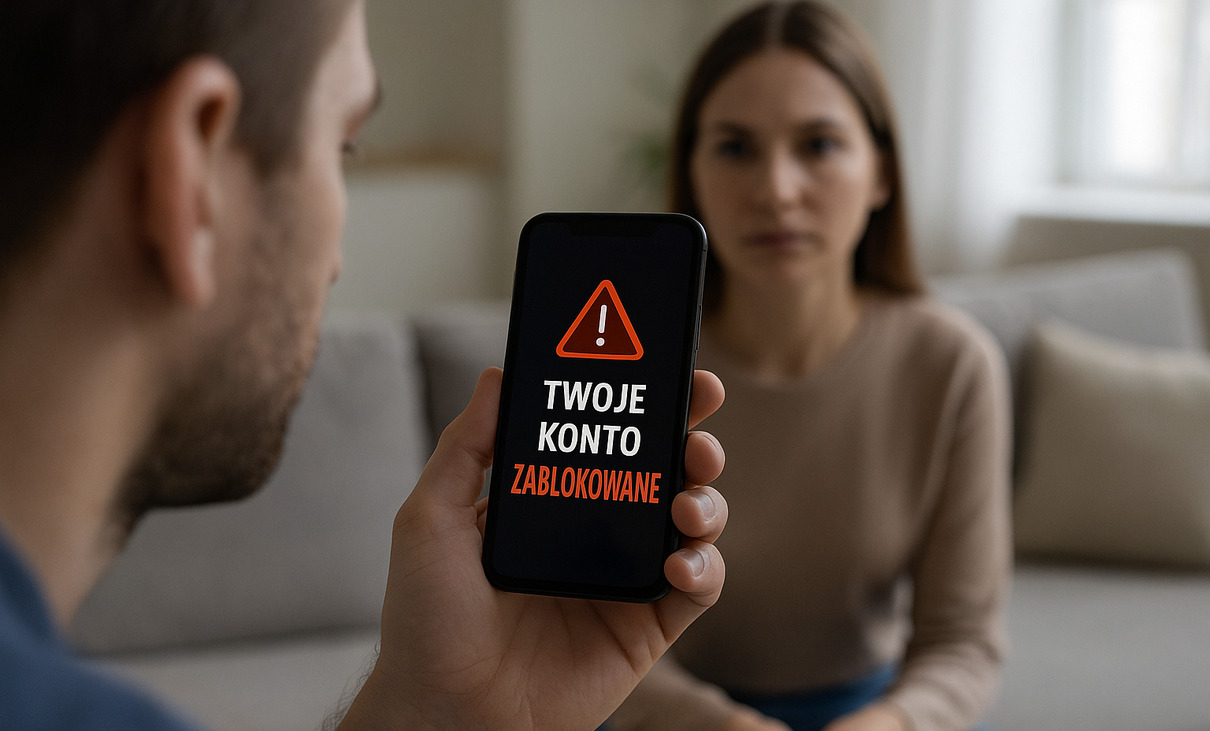 Nowe metody oszustów – cyberprzestępcy wyłudzają pieniądze, podszywając się pod banki i blokując dostęp do konta. Fot. W.Wybranowski/ChatGPT