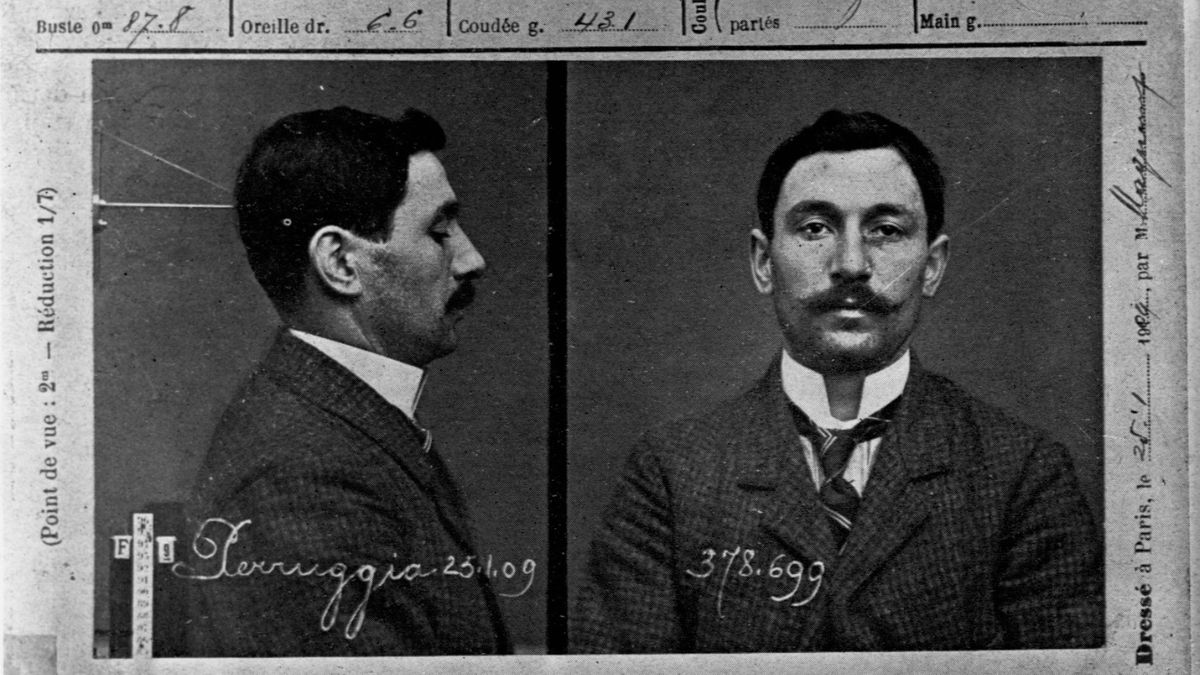 Kradzieże dzieł sztuki: skan kartoteki policyjnej Vincenzo Peruggi. Źródło: Domena publiczna