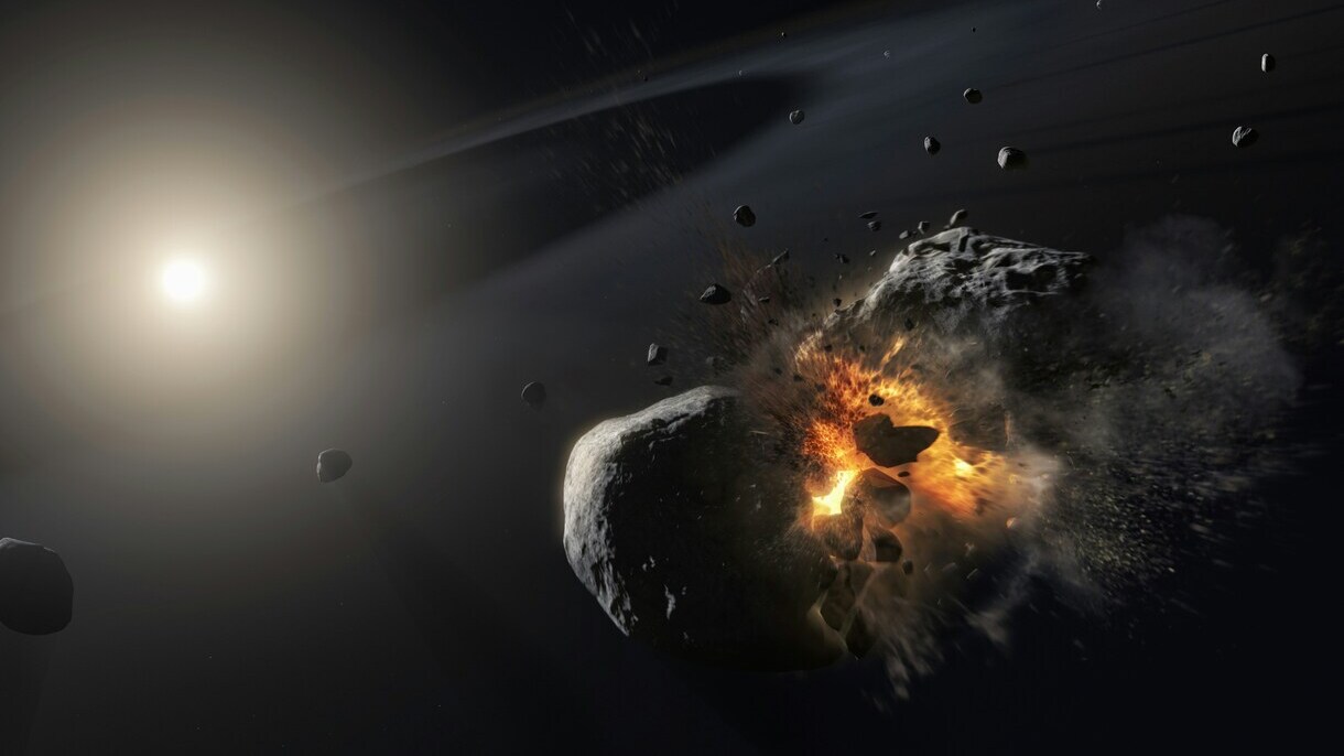 Eksplodująca asteroida w przestrzeni kosmicznej symbolizująca zagrożenie z kosmosu