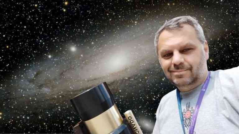 Astronom z teleskopem na tle galaktyki – jak wygląda kosmos naprawdę bez filtrów