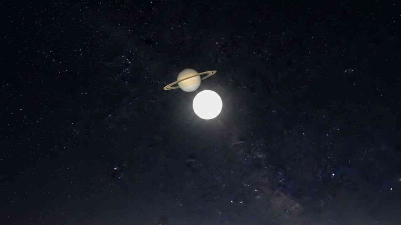 ciemne niebo zbliżenie Saturna i Wenus