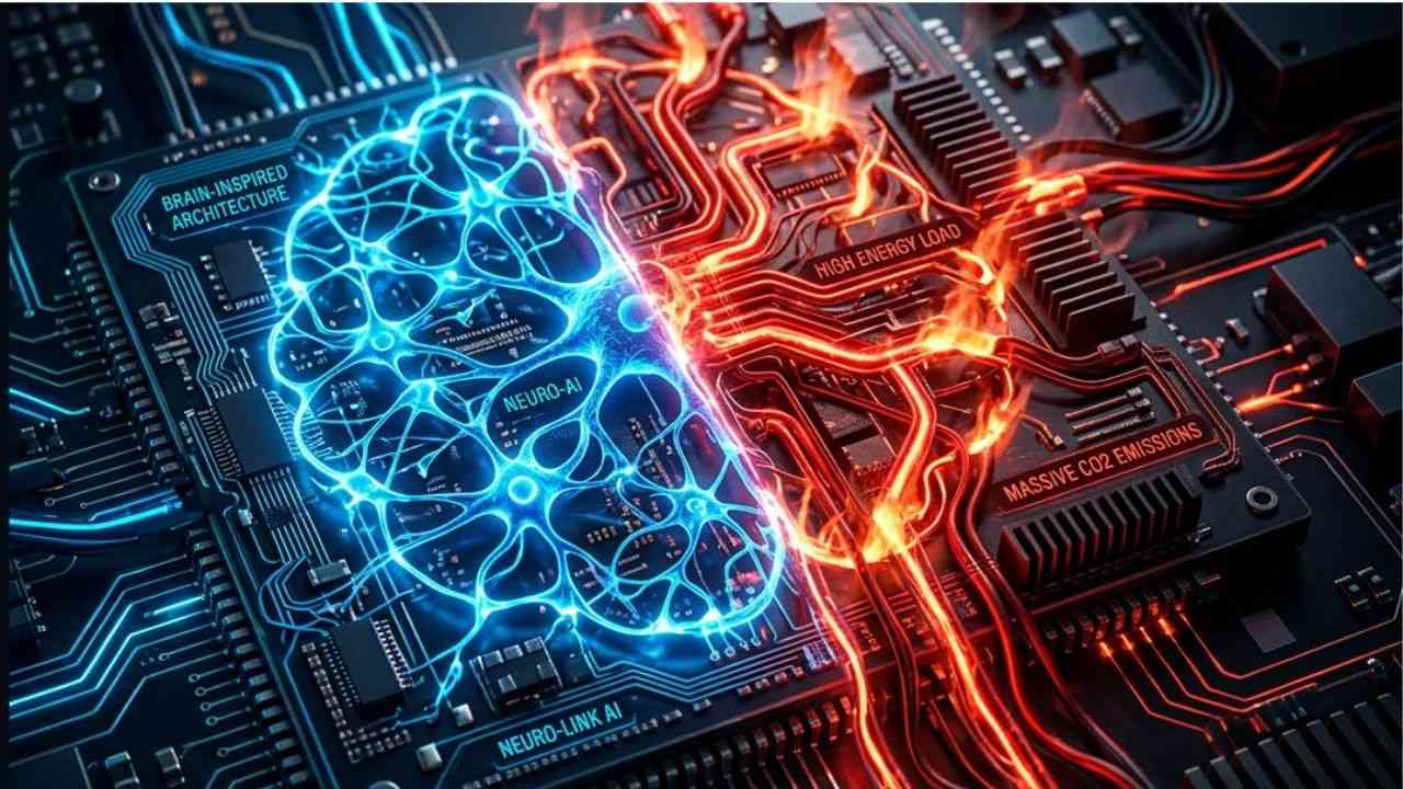 Zdjęcie ilustracyjne. Przedstawia chip w kształcie mózgu, redukujący zużycie energii przez AI.
