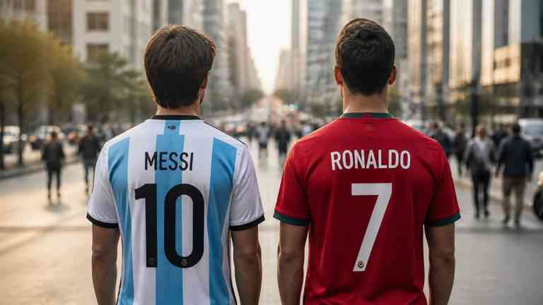 Kibice w koszulkach piłkarzy stojący obok siebie na ulicy rozstrzygnęli dylemat: messi czy ronaldo