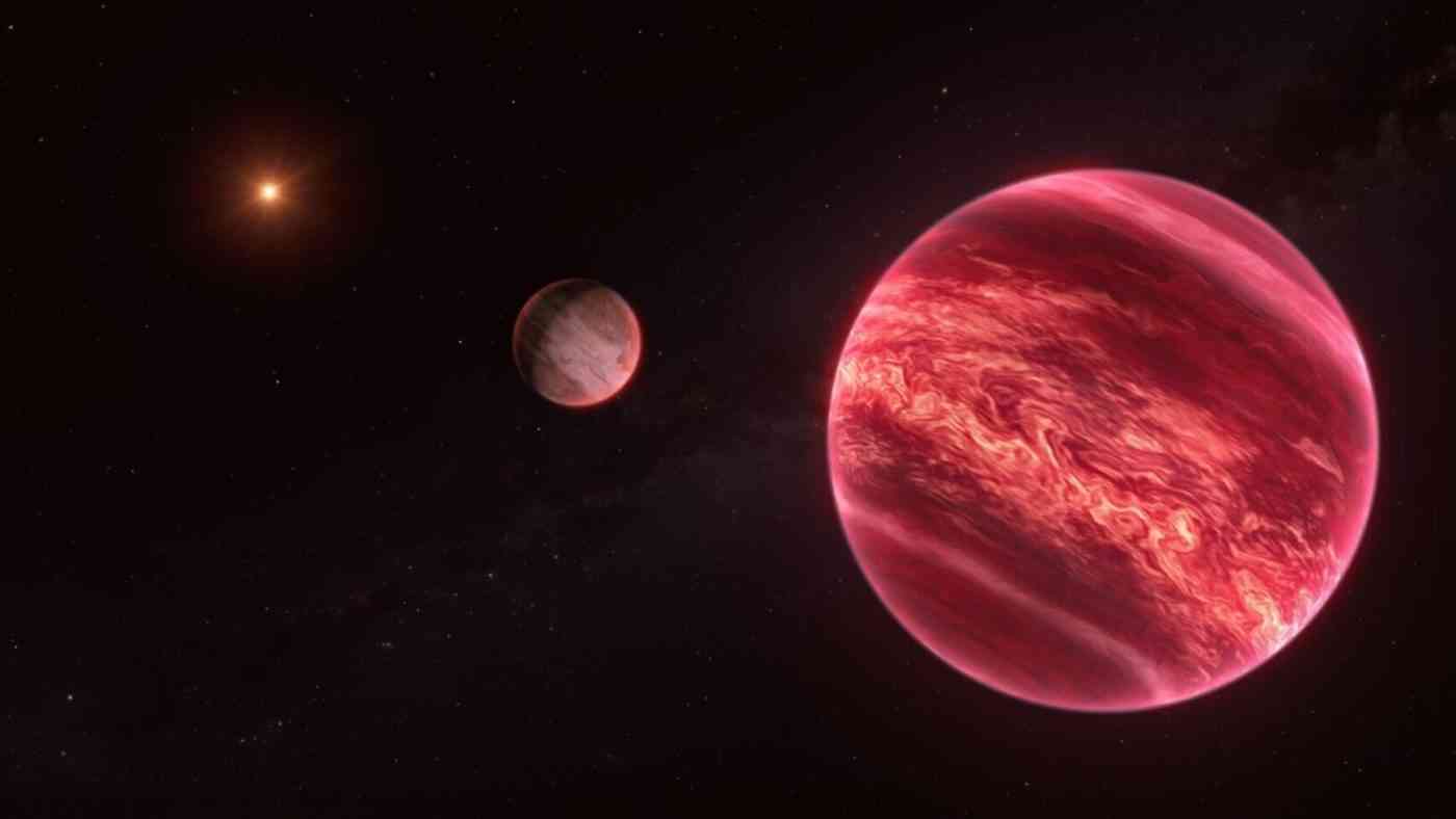 Wizja artystyczna układu CD-35 2722 z obiektem, którego nie potrafimy jednoznacznie nazwać — księżycem czy planetą.