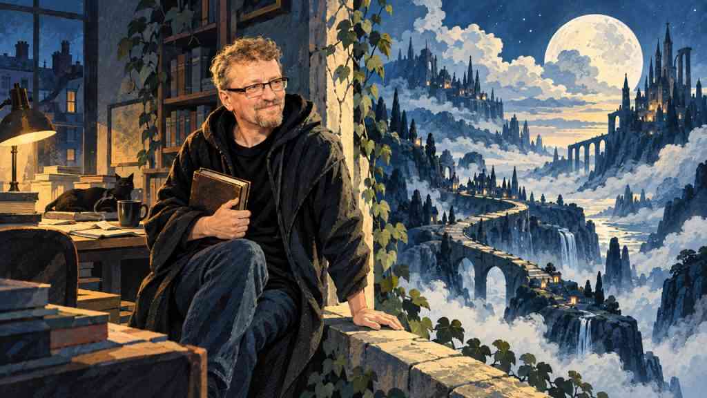 Jacek Piekara na granicy rzeczywistości i fantastycznej krainy snu, symbolizującej świadome śnienie i wyobraźnię.